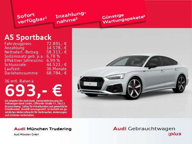 Audi A5 Sportback S line 45 TFSI quattro Assistenzpaket Fahren + Parken virtual cokcpit Businesspaket Interieur S line Matrix LED Optikpaket schwarz + Standheizung- + lüftung Winterpaket