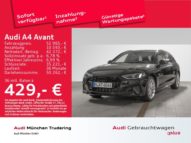 Audi A4 Avant S line 40 TFSI Ambiente-Lichtpaket + Assistenzpaket Stadt + Parken + Tour virtual cockpit+ Businesspaket Interieur S line