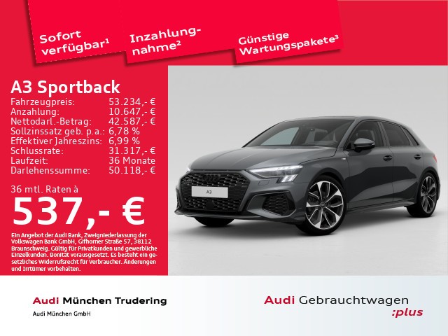Audi A3 Sportback S line 40 TDI quattro AHK B&O HuD Optikpaket schwarz+ Pano Rückfahrkamera Sitzheizung