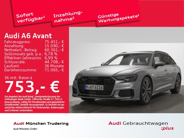 Audi A6 Avant Sport 45 TFSI qu. S tronic S line Assistenzpaket Parken + Stadt virtual cockpit + Businesspaket Optikapket schwarz+ S line Exterieur + Sportpaket Sitzheizung vo.